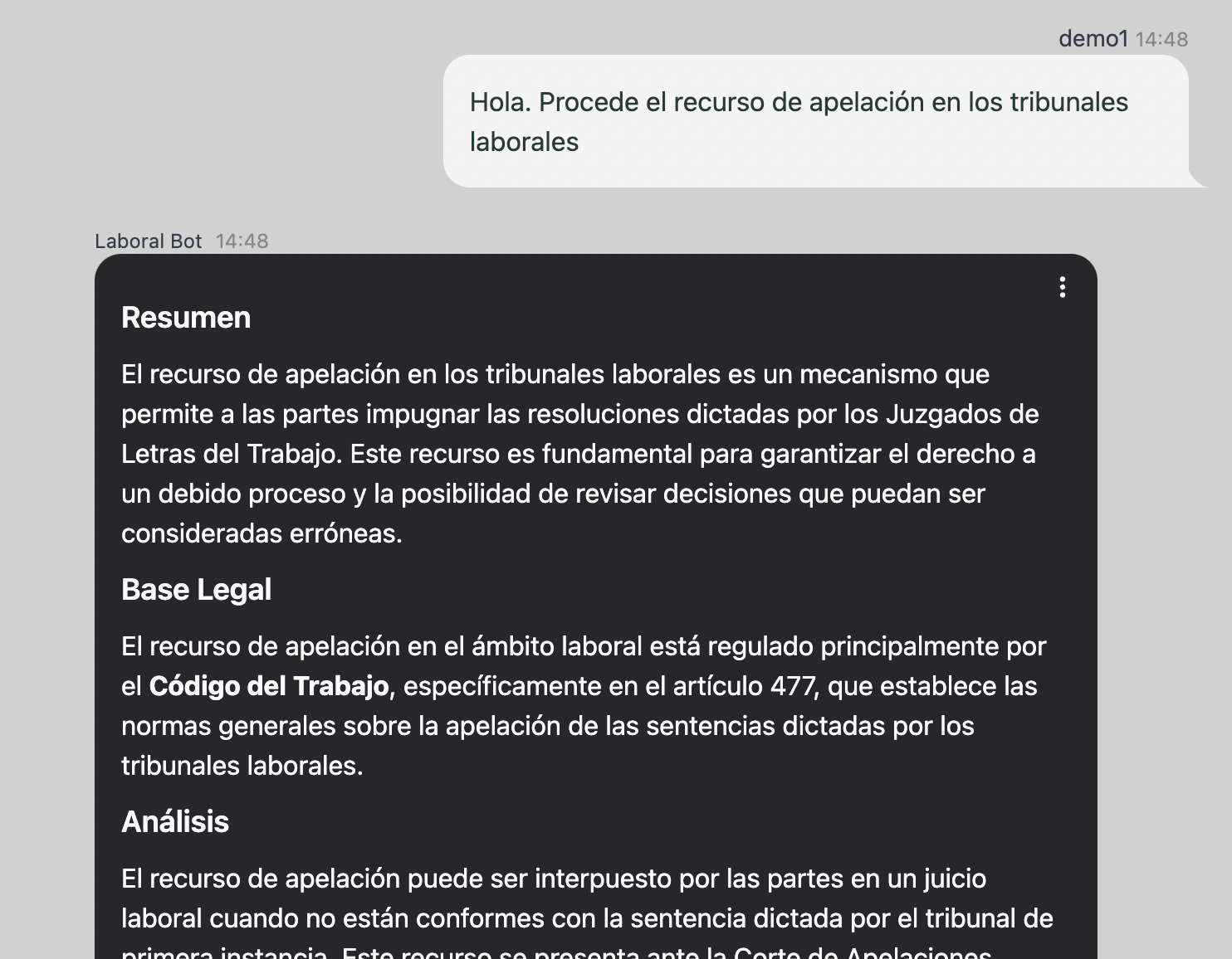 LaboralBot Chat Example